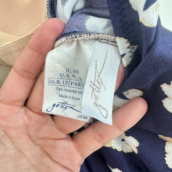 Gottex Swimsuit Medium Navy Floral Metallic Coastal One Piece Modest VTG 70s - Picture 10 of 14